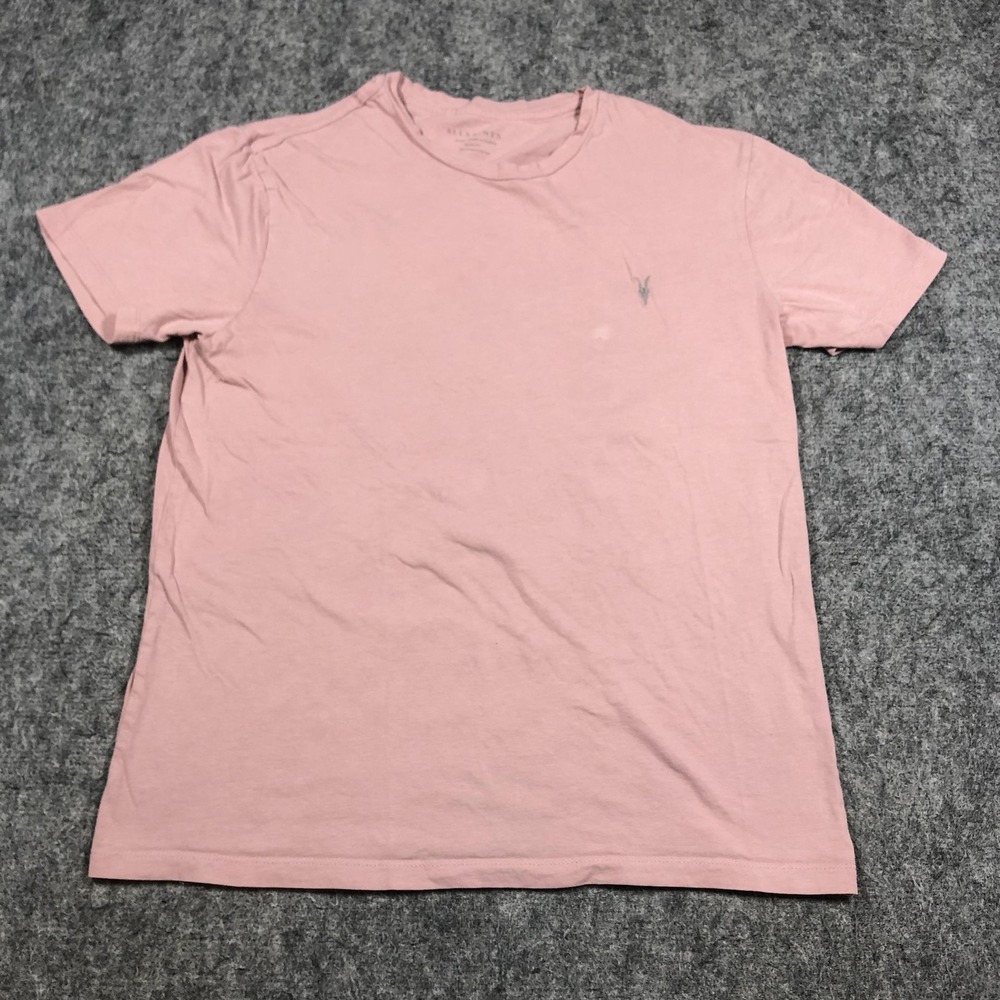 AllSaints Brace SS Logo Tee Womens S Pink Slim Fit Organic Cotton Crew Shirt